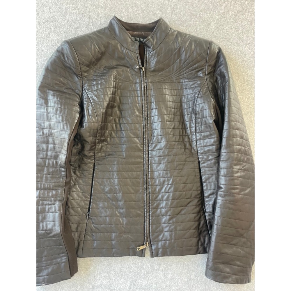 Lafayette 148 New York Brown Quilted Leather Moto Jacket Size 6 Full Zip